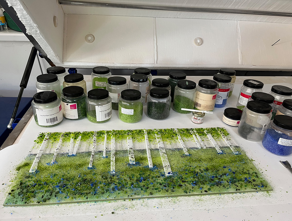 Fused glass in the workshop Fused glass in the workshop, with pots